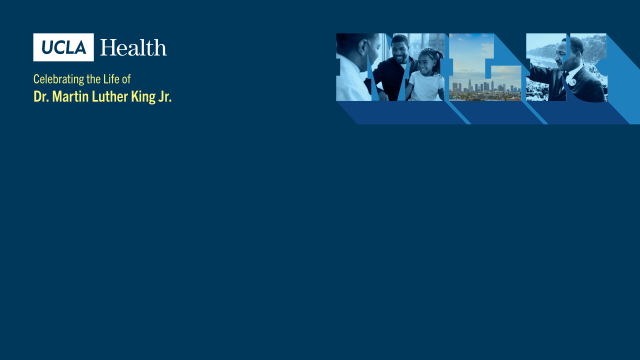 a dark blue zoom background highlighting Dr. Martin Luther King, Jr. - MLK Week, with the UCLA Health logo in the upper left corner and three images of people in the upper right corner.