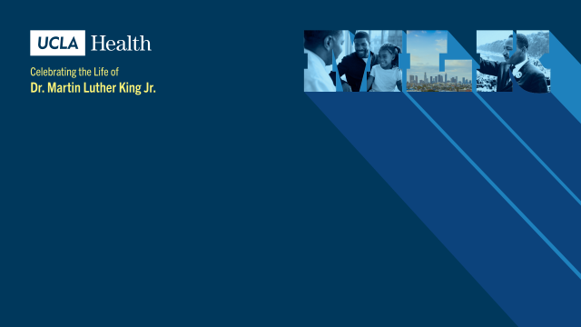 a dark blue zoom background highlighting Dr. Martin Luther King, Jr. - MLK Week, with the UCLA Health logo in the upper left corner and three images of people in the upper right corner.