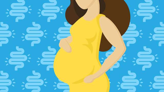 Illustration of the silhouette of a pregnant woman with IBD