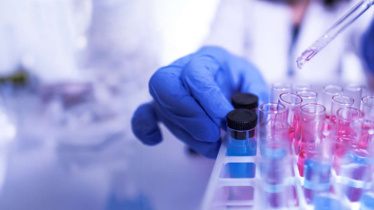 Lab worker testing samples in test tubes