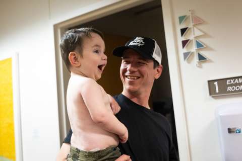 Liam and his dad at the hospital.