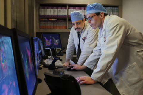 Two doctors in a medical lab.