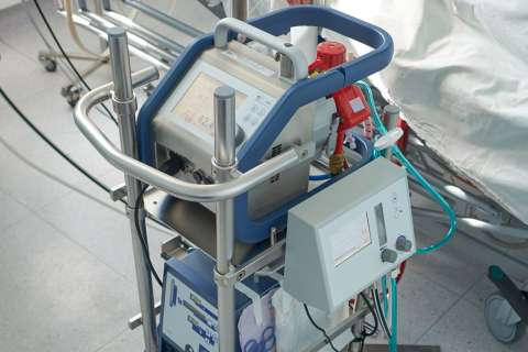 Extracorporeal membrane oxygenation. Working ECMO machine in intensive care department