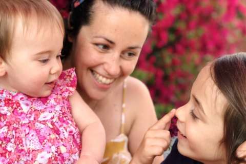 Christelle Jorda outside with her two children