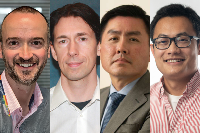 Conway, Damoiseaux, Lo and Yang in a side-by-side portrait collage, each wearing professional attire and smiling.