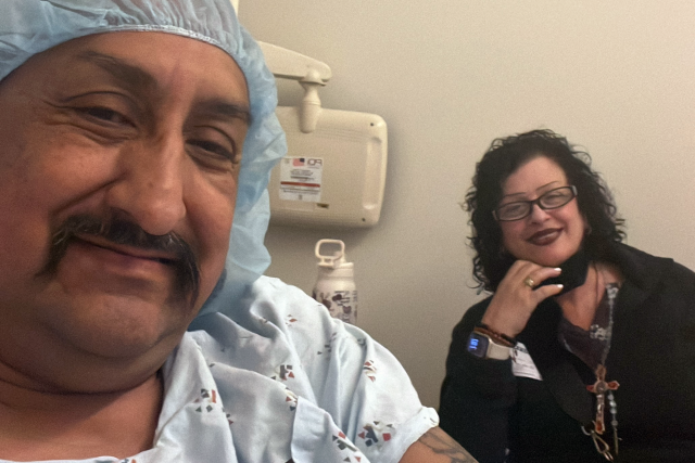 Jose Hernandez and wife in a hospital room.
