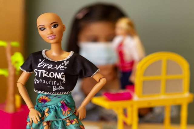 Mattel’s Brave Barbie, a doll with no hair whose accessories can include wigs and clothes. 