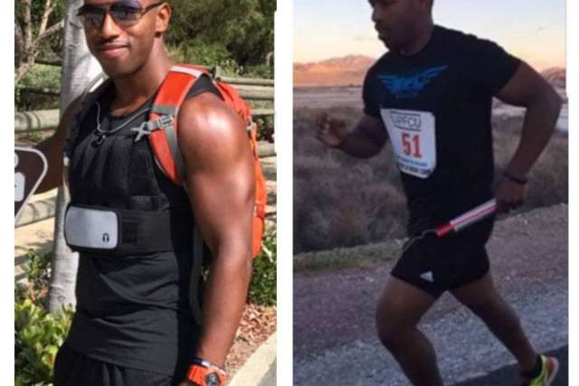 Side by side images of Jonathan Cosby displaying his physical fitness