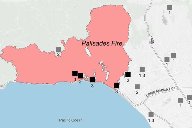 Map shows field sampling locations for the Palisades Fire