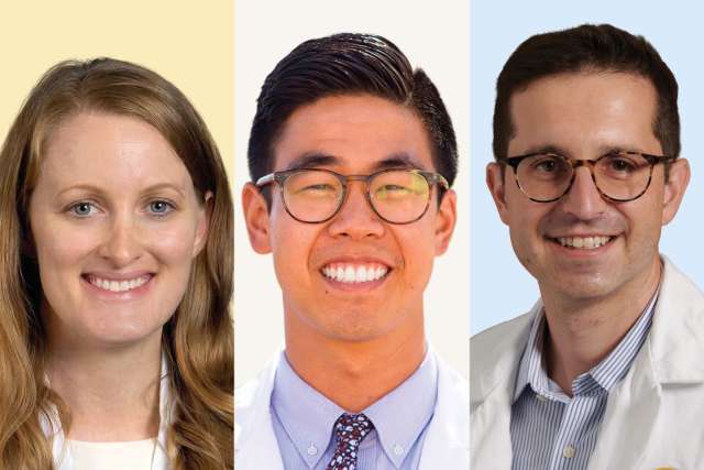 collage of three headshots with each wearing white coats.