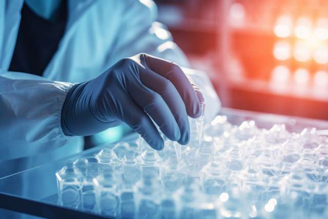 Lab worker handles test tube
