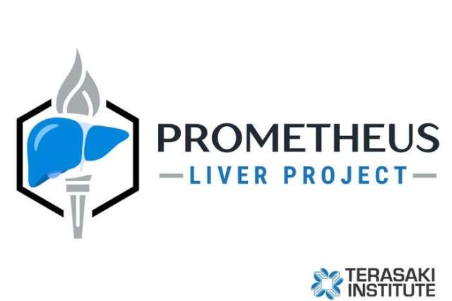 Prometheus Liver Project logo with stylized liver-and-torch emblem and Terasaki Institute