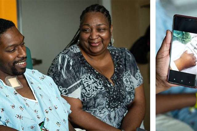 Jonathan Cosby and his mother sitting and recalling the experience before the ECMO procedure