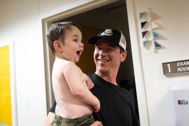 Liam and his dad at the hospital.