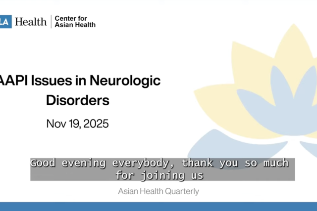 Slide titled "AAPI Issues in Neurologic Disorders" featuring a lotus flower background