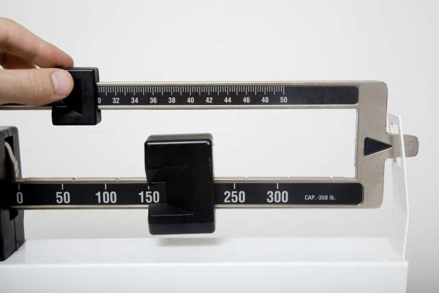 Weighing scale in doctors office