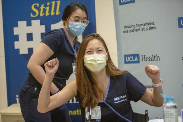 Nurse celebrating