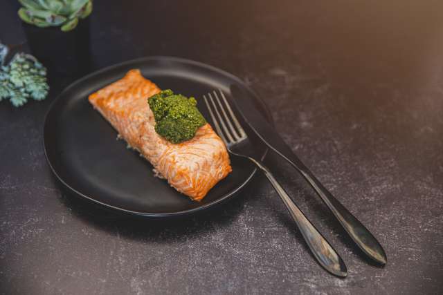Roasted Salmon with Almond-Flaxseed Pesto