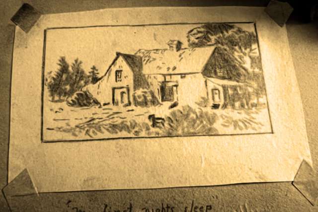 A sketch of the structure where Debra Ball's father was housed as a POW during WWII. 