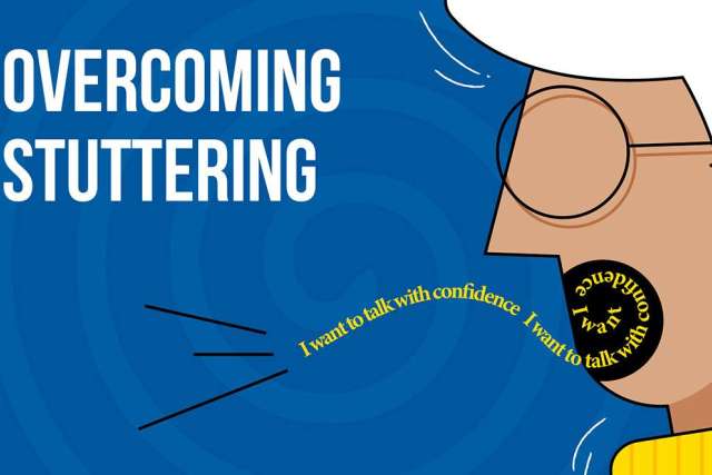 UCLA stutter banner titled 'Overcoming Stuttering' showing person speaking.