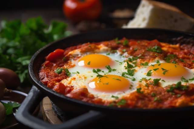 Eggs in Tomato Sauce with Herbed Yogurt