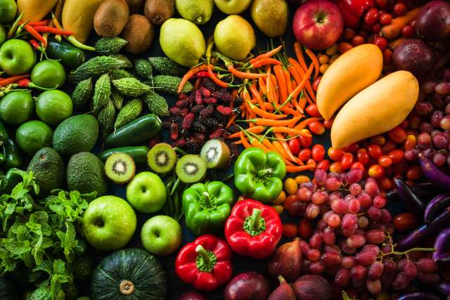Fruits and vegetables on a table