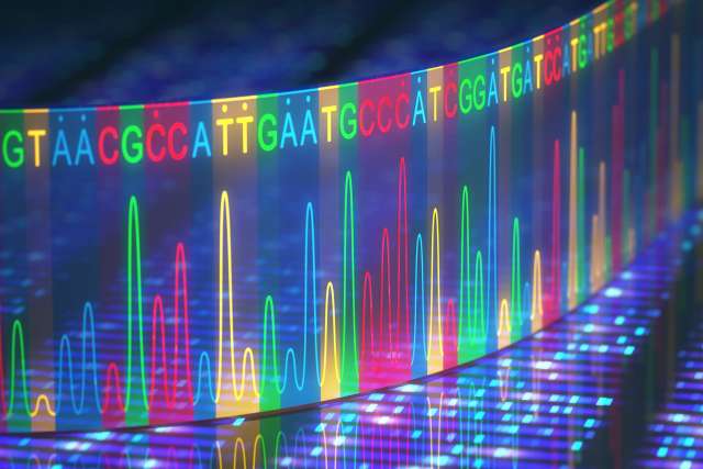 3D illustration of a method of DNA sequencing.