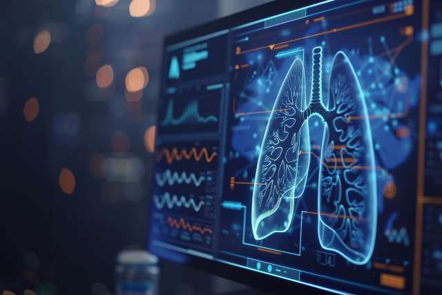 Lungs image with data on a computer screen