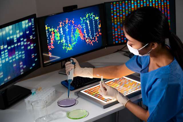 Immunologist doing genetic testing