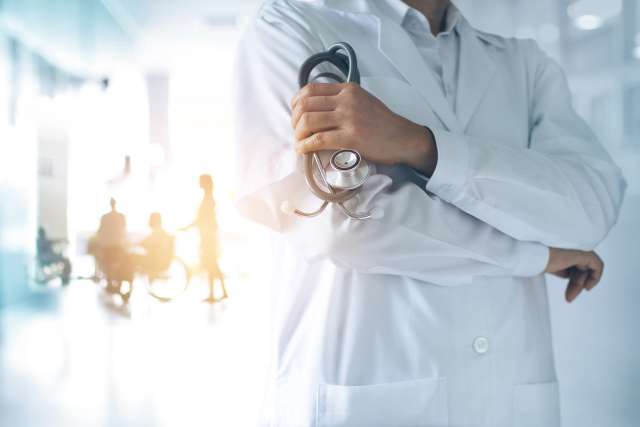 Doctor in a hospital hallway