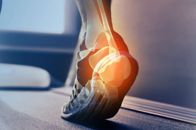 Rear view shot of the highlighted joints in a runner's foot