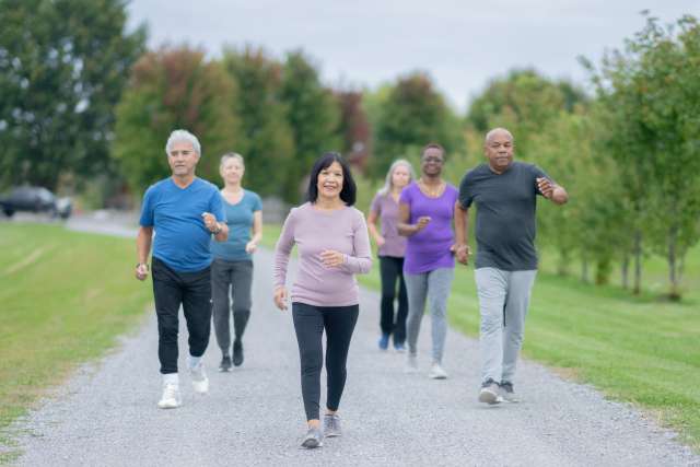 Group of seniors walking outdoors