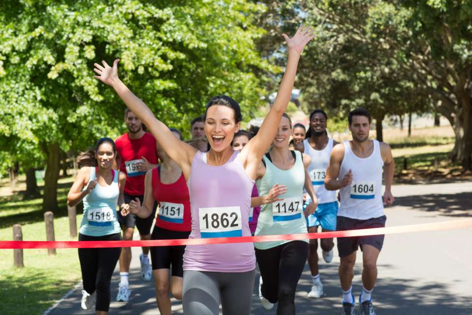 Marathon runners crossing the finish line 