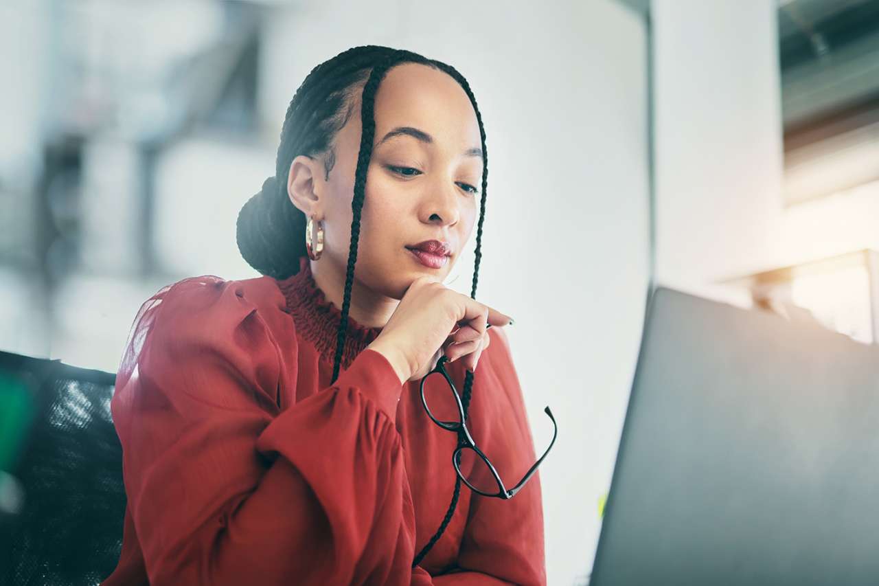 Woman reading online resources
