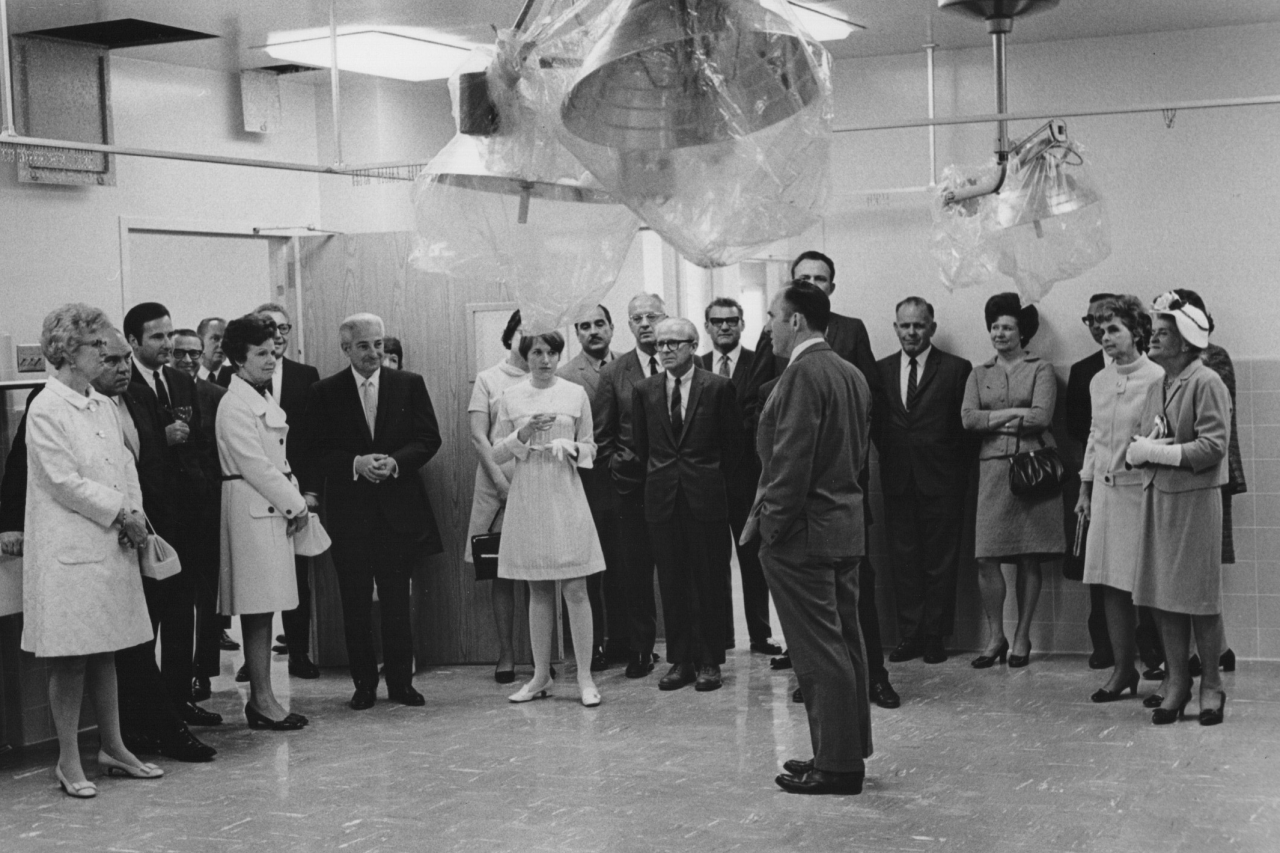 People gather for the dedication of the original Nethercutt Emergency Center.