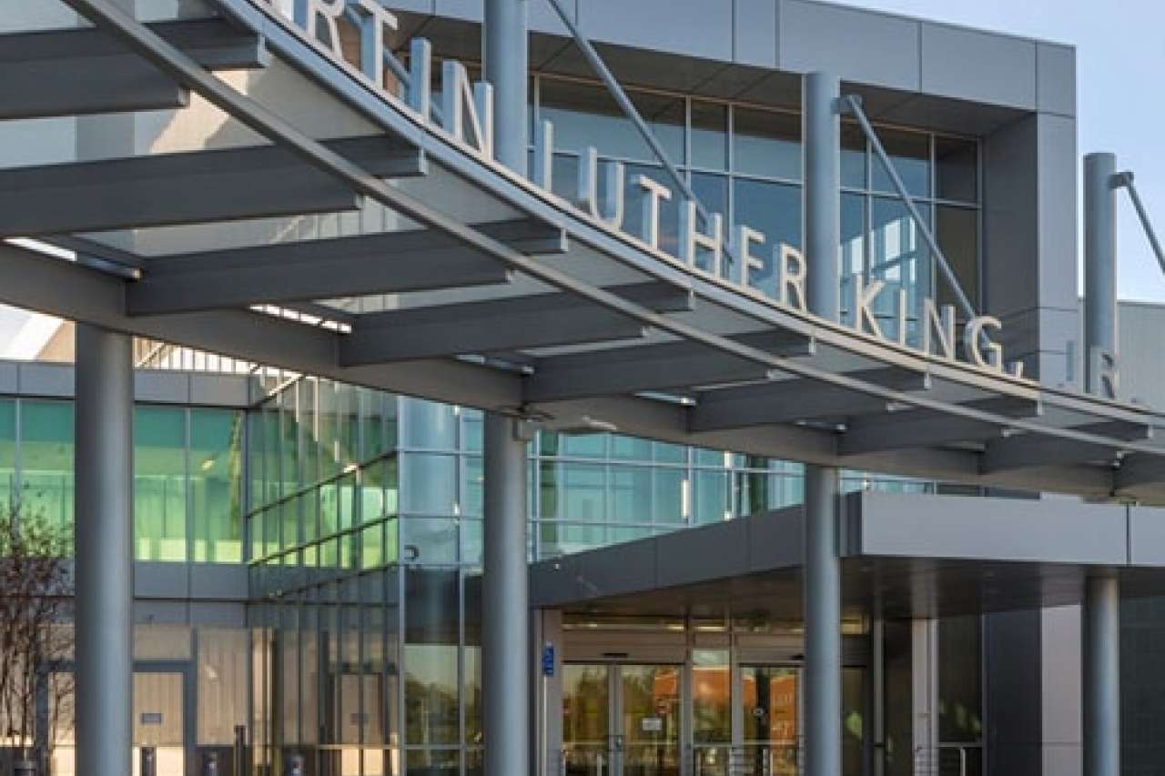 exterior building of the MLK Community Hospital's entrance