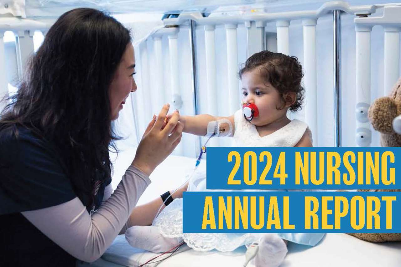 Cover of 2024 annual nurses report - Female nurse holding infants hand