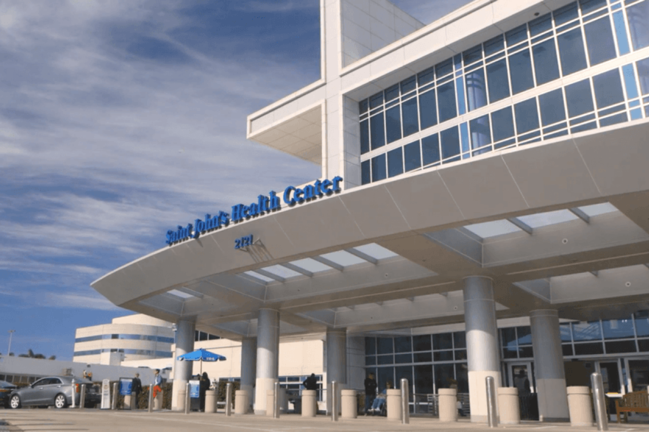 fecade of the Saint John's Health Center building in Santa Monica
