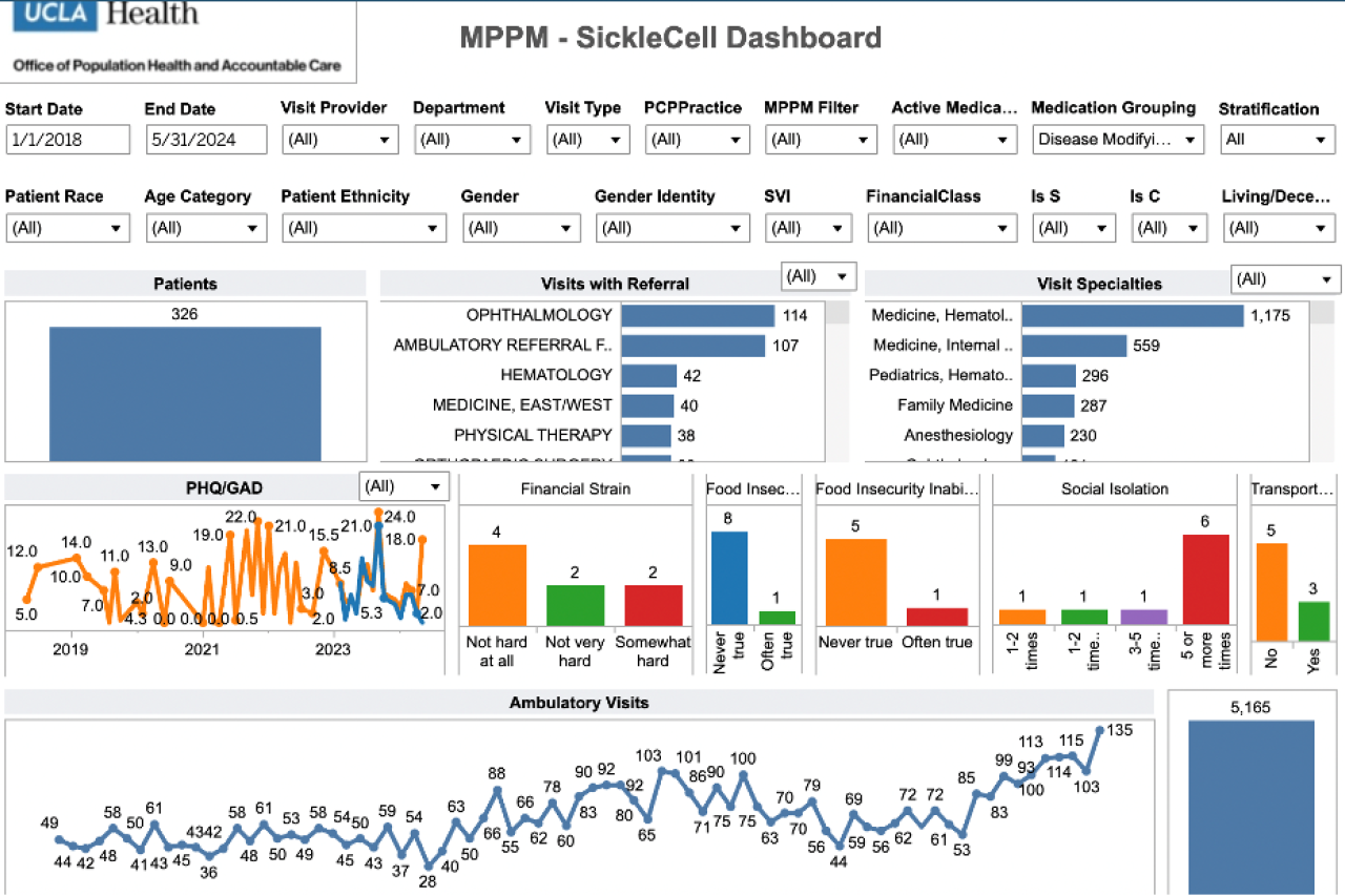 Image of a Tableau dashboard displaying data visualizations and charts, used by the UCLA Health data team for project analysis and decision-making.