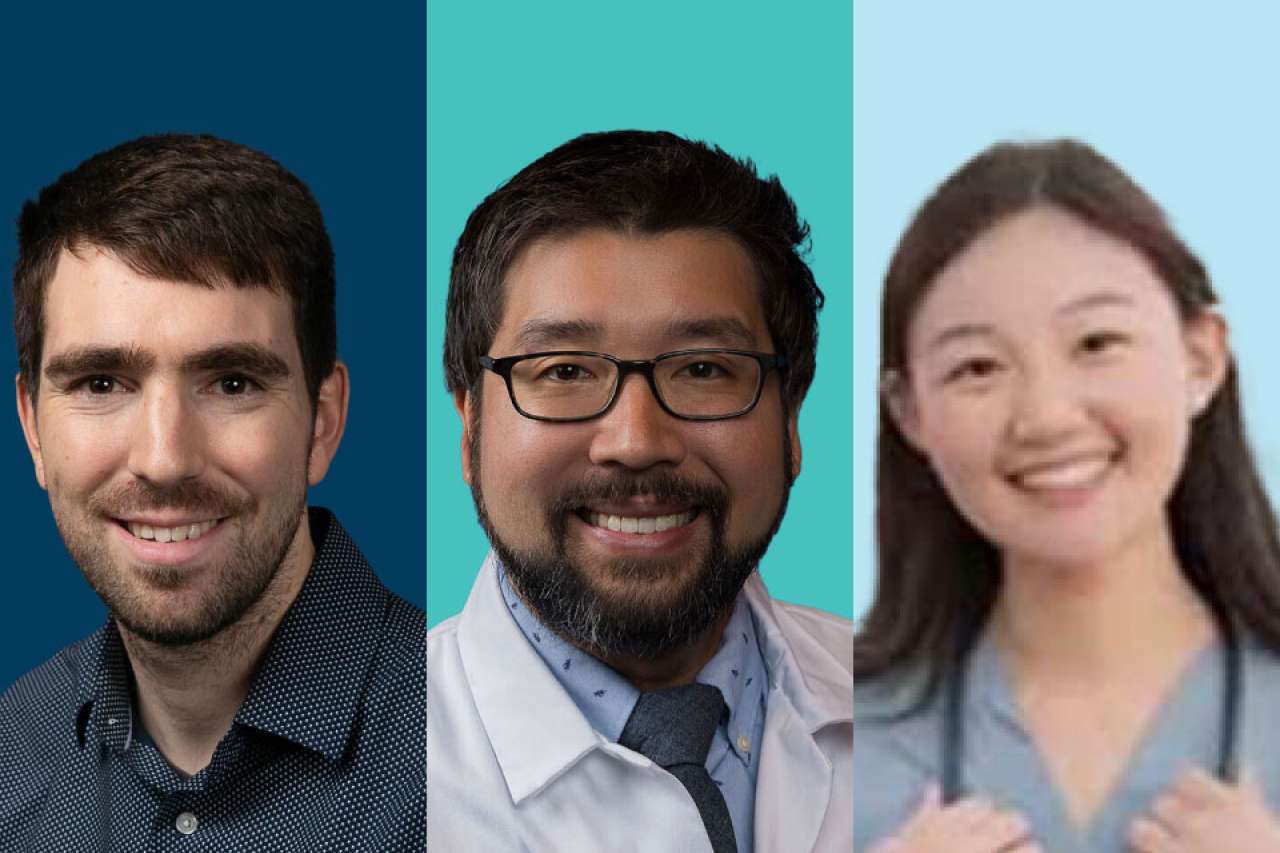 collage of William Cope, MD, Justin Peterson, MD, and Sarah Park