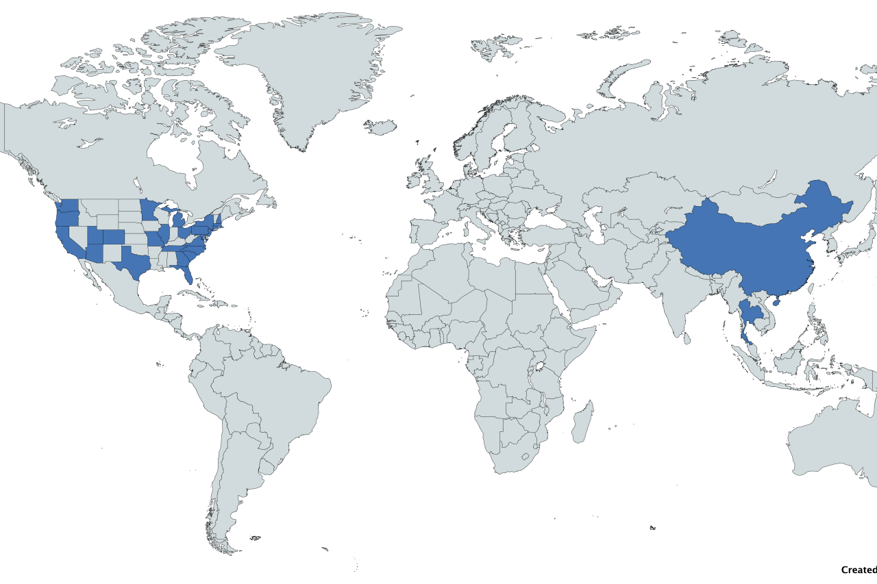 World map showing select countries highlighted in dark blue