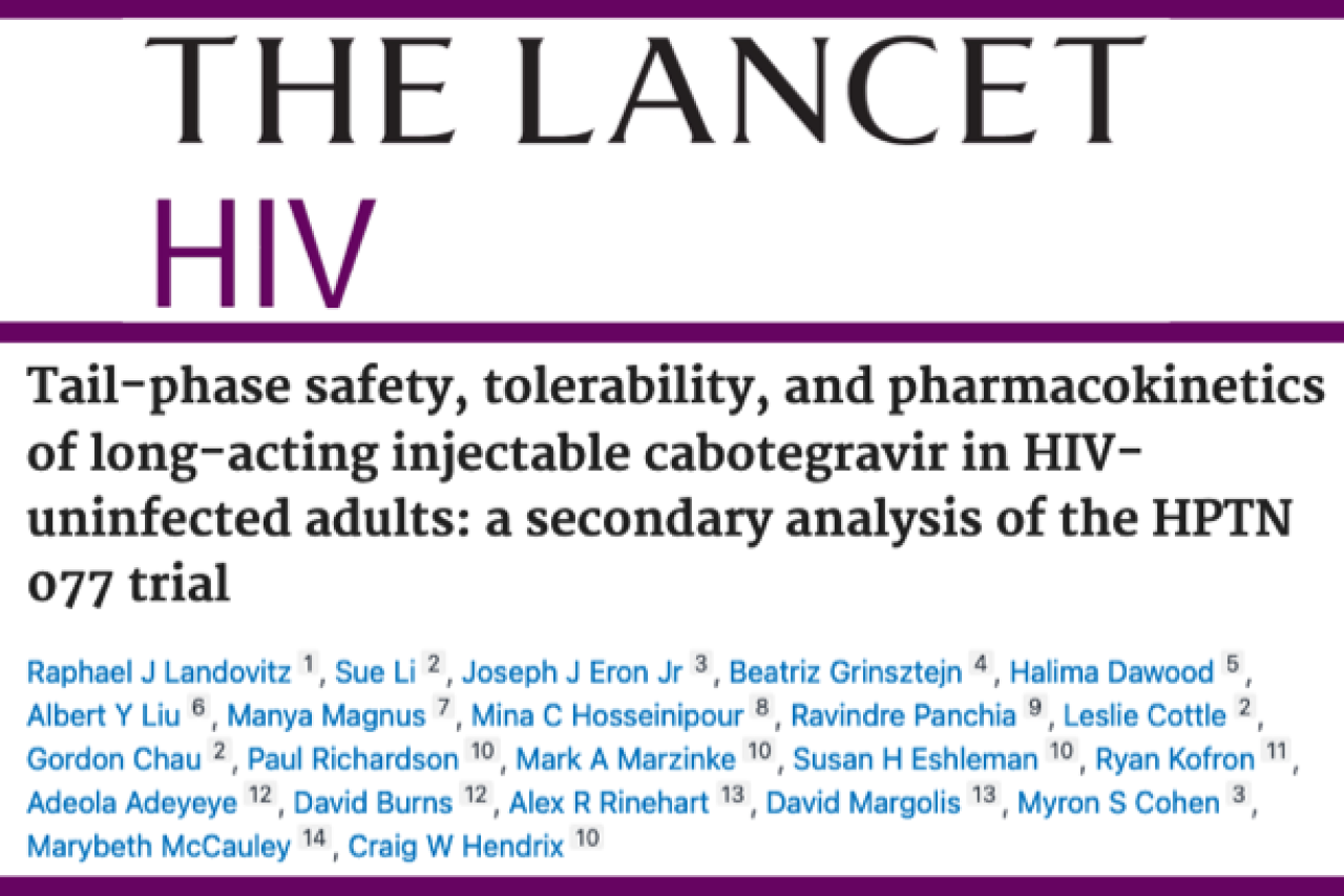 Masthead for research article: "Safety, tolerability, and pharmacokinetics of long-acting injectable cabotegravir in low-risk HIV-uninfected individuals."