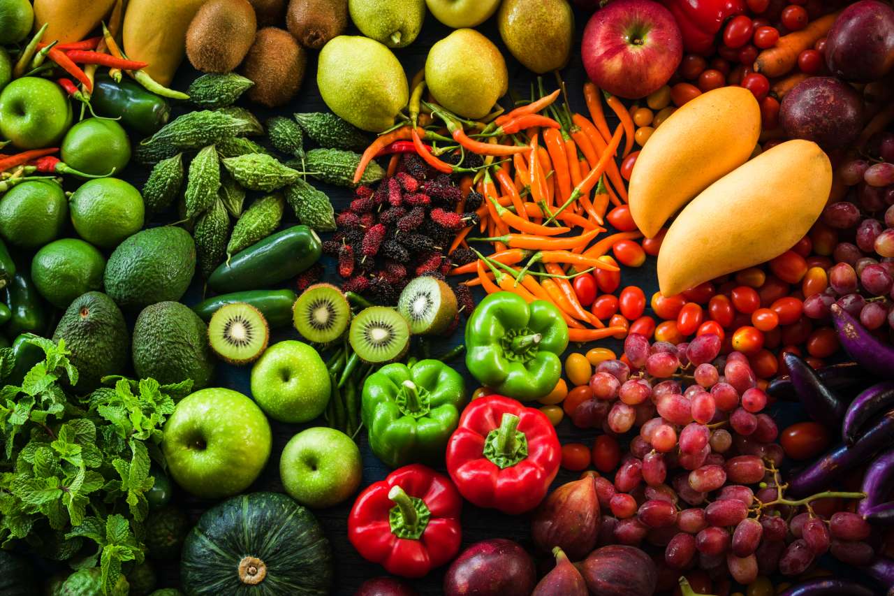 Fruits and vegetables on a table
