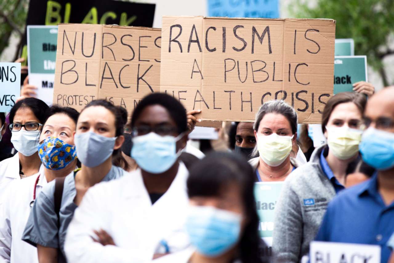 UCLA Health Staff protesting in Westwood during a Black Lives Matter movement.