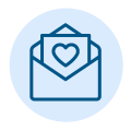 A line drawing icon of an envelope with a heart on the letter inside.