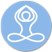a light blue circular icon of an illustration of a person sitting criss-crossed doing yoga