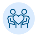 A line drawing icon showing two people sharing or holding a large heart between them.