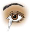 Apply cue tip to eye