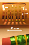 Flexible array prototype with eraser end of pencil to show the size.