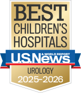 Gold and blue badge for "BEST CHILDREN'S HOSPITALS" from U.S. News & World Report. It highlights "UROLOGY" for 2025–2026.